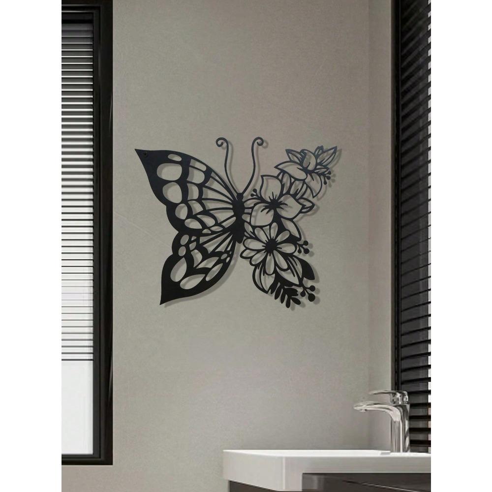 1pc Metal Butterfly Flower Wall Art Decor Iron Hanging Home Living Room Dining Room Bedroom Bathroom Decoration