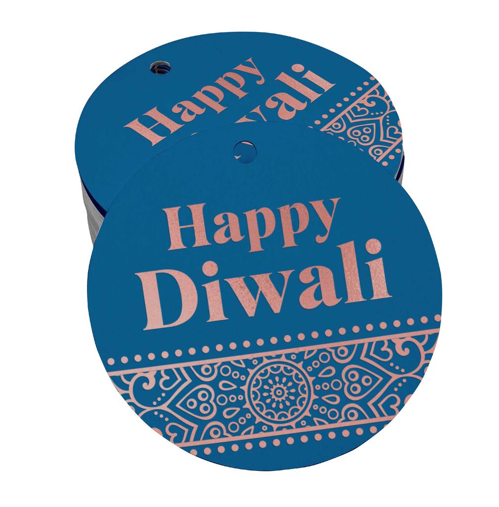 Inkdotpot 100 Pack Happy Diwali Favor Paper Tag Craft Real Gold Foil Hang