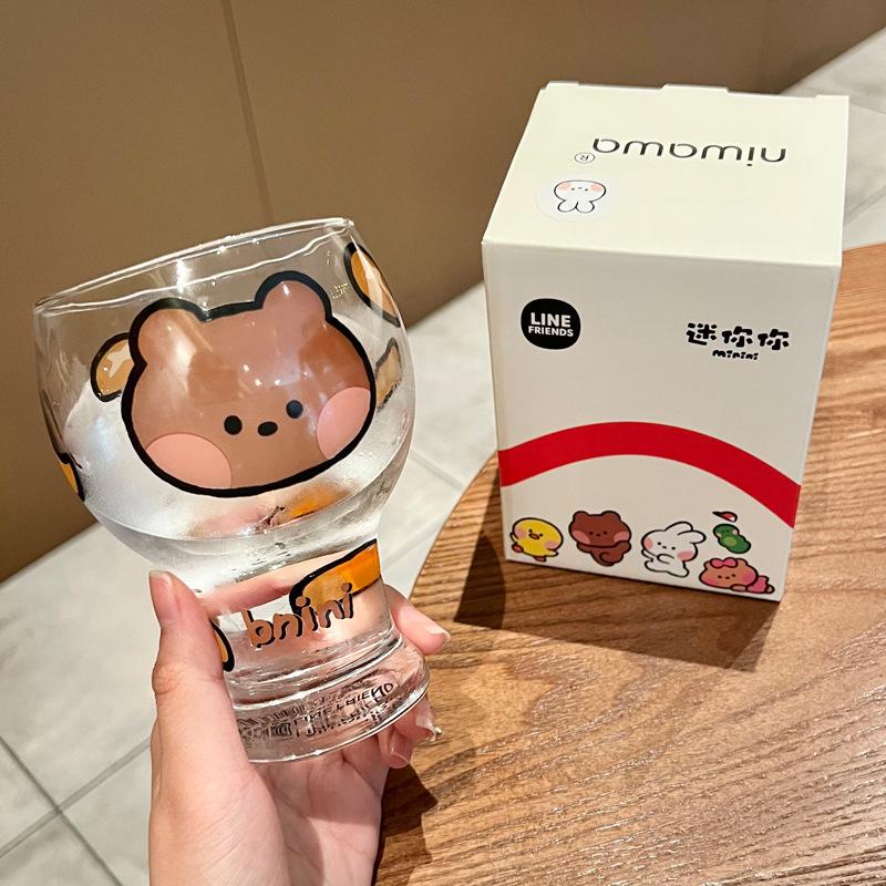 Minini Brown Bear Glass Water Cup 2025 New Summer Beer Cup Large Capacity Juice Milk Coffee Cup Female
