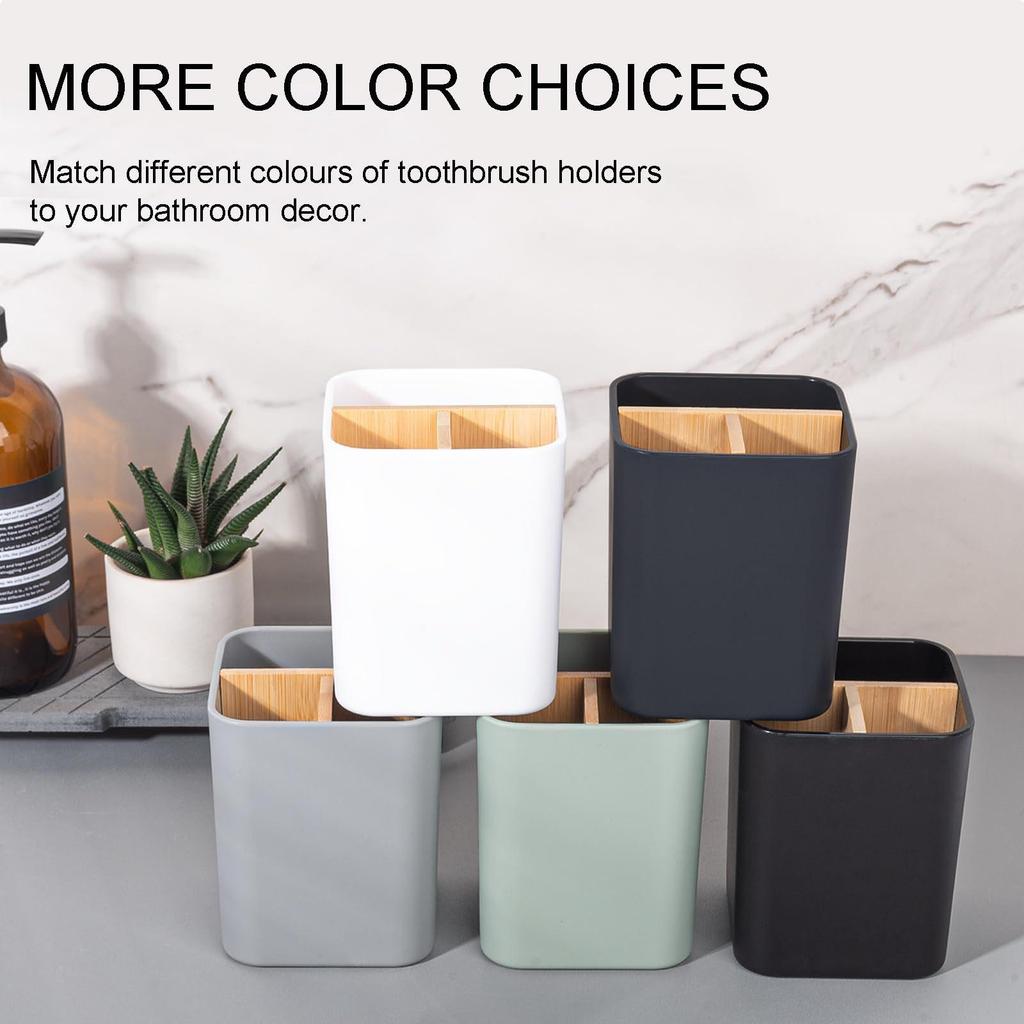 Bamboo Wood Multifunctional Bathroom & Desk Organizer - Toothbrush and Toothpaste Holder, Pen Holder, Punch-Free