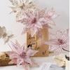 Glitter Artificial Poinsettia Flower Pink Sequins Flower  Christmas Decoration