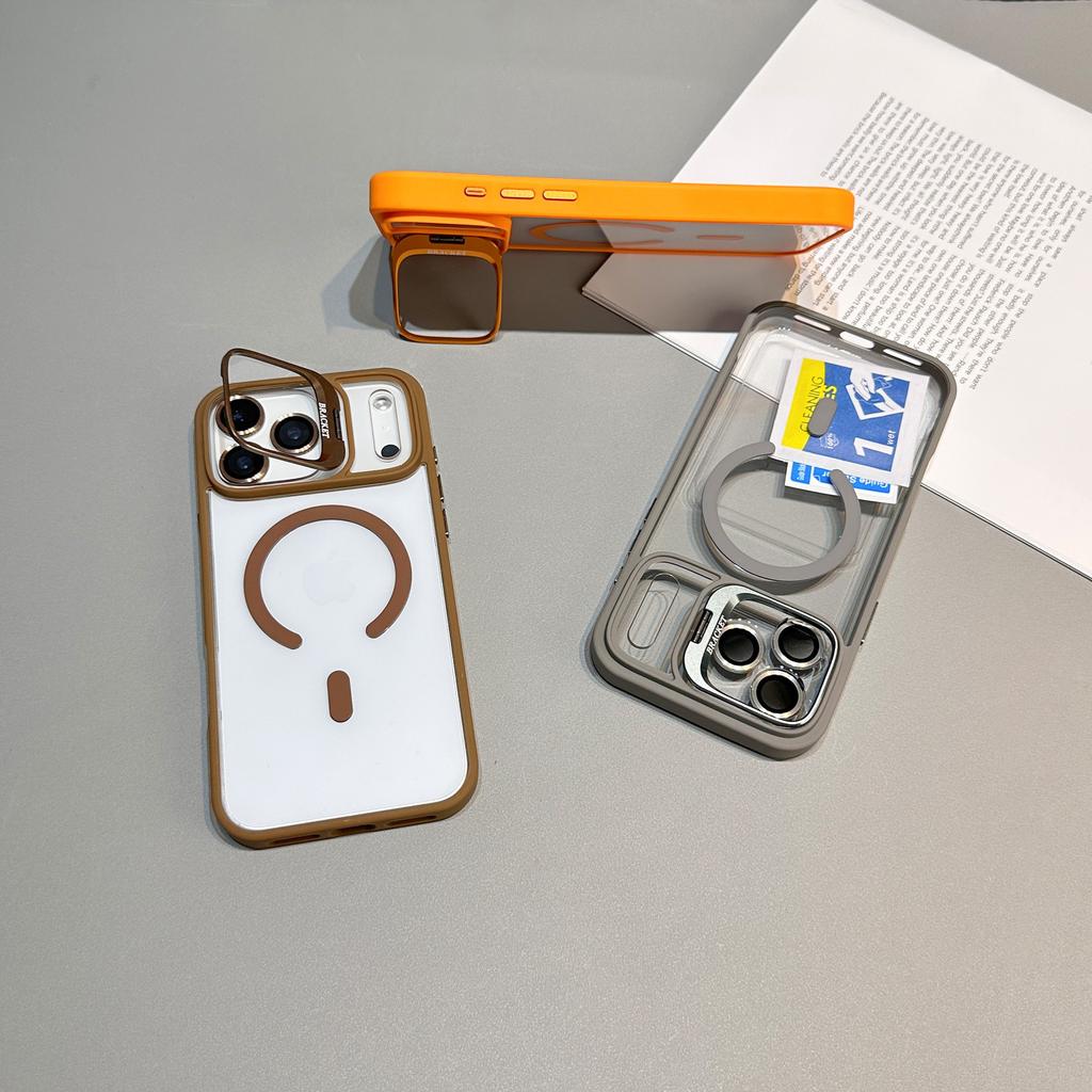 Applicable to Apple 17Promax lens holder magnetic suction mobile phone case iPhone16 transparent back plate skin feel anti-drop case