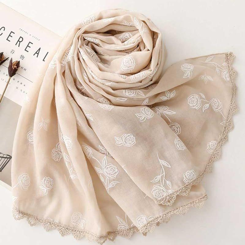 Used FASELE Stole Muffler Scarf Large Thin Lightweight Floral Soft Cotton Linen Style Spring Summer Autumn Winter UV Cut Air Conditioning Protection
