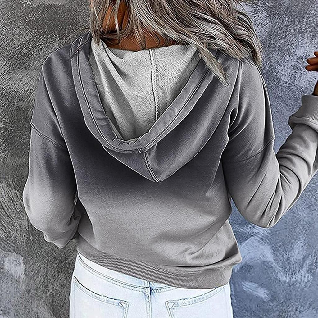 Ladies Hoodie Casual Zipper Hooded Sweatshirt Loose Long Sleeve  Top