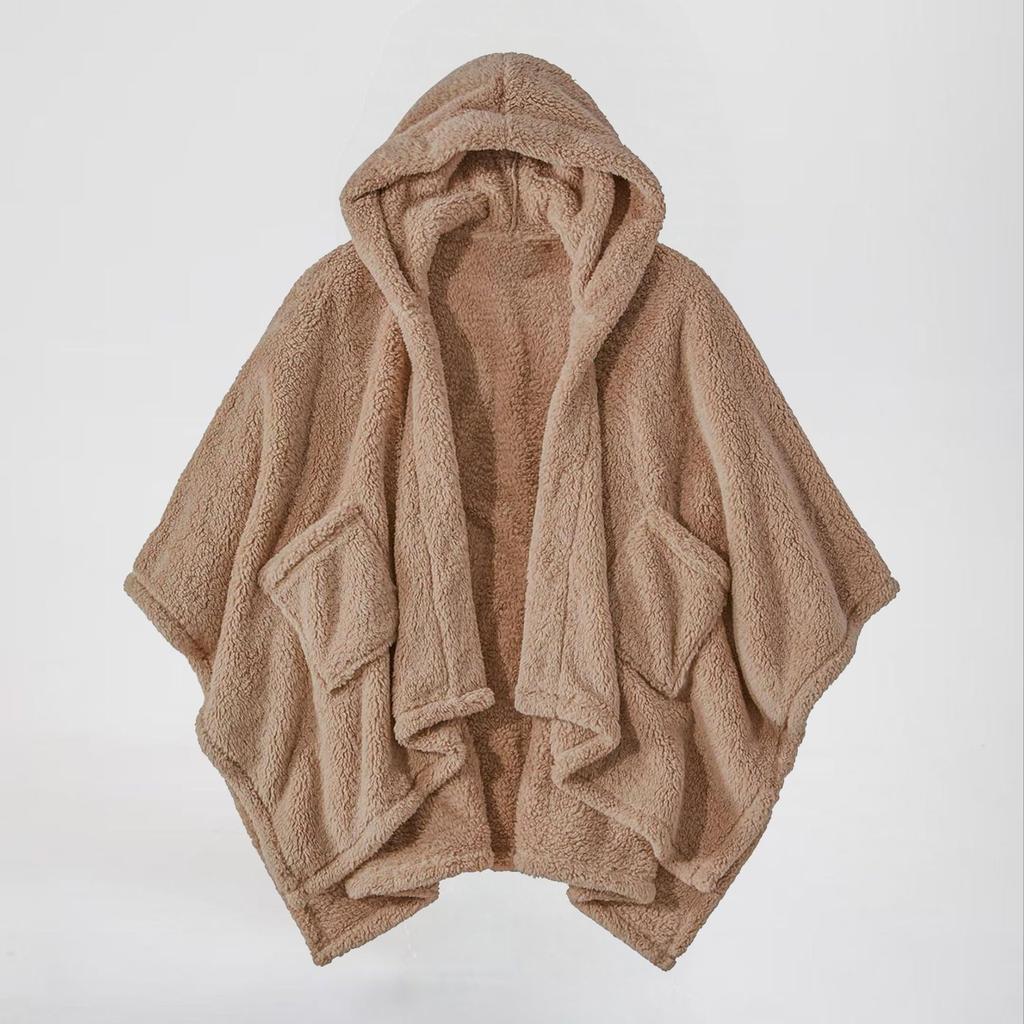 European and American foreign trade women's woolen coat can wear blankets, double-sided plush cloak, office work warm and comfortable shawl