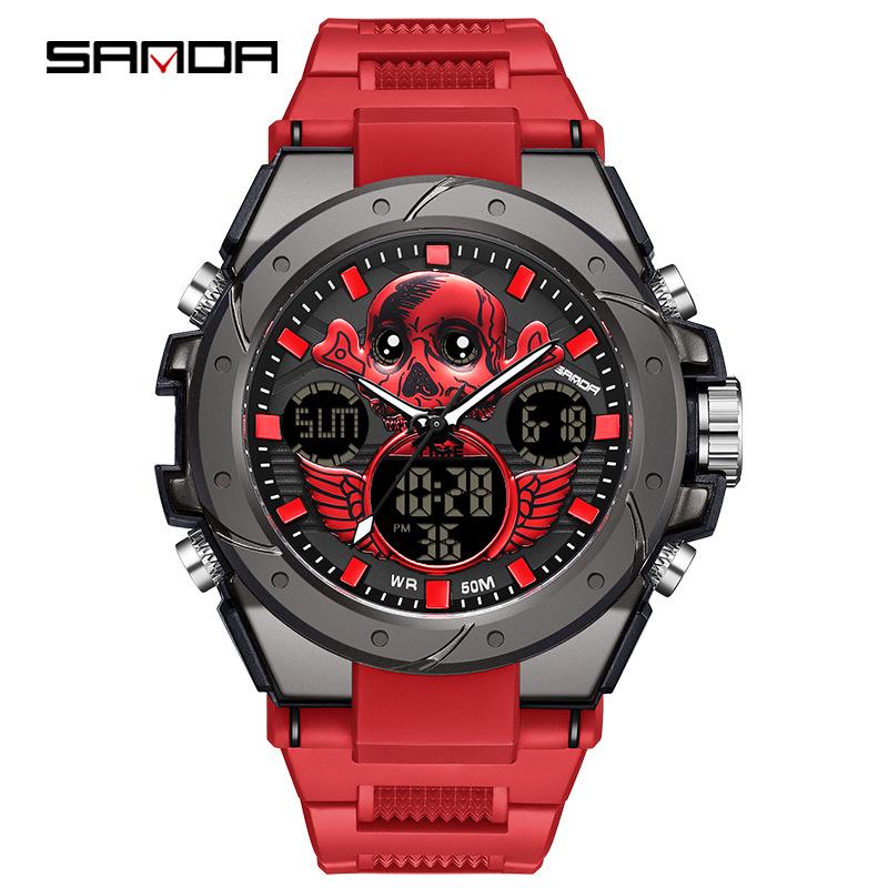 Sanda Men's Multifunctional Dual Display Luminous Waterproof Sports Watch for Teens