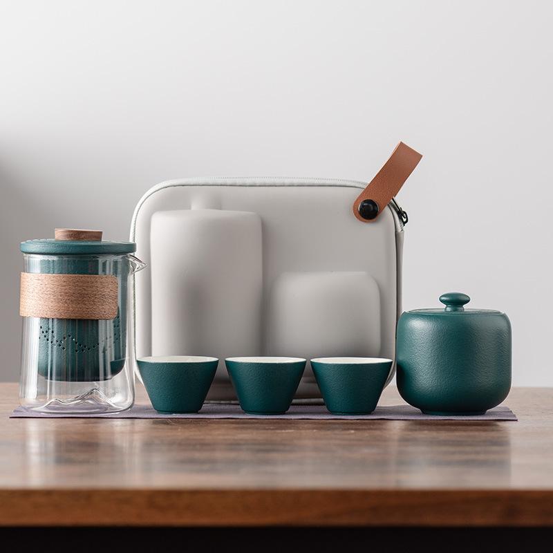 Travel Tea Set, Business Gift, Glass Outdoor Pot 2346 Ceramic Express Cup, Teapot