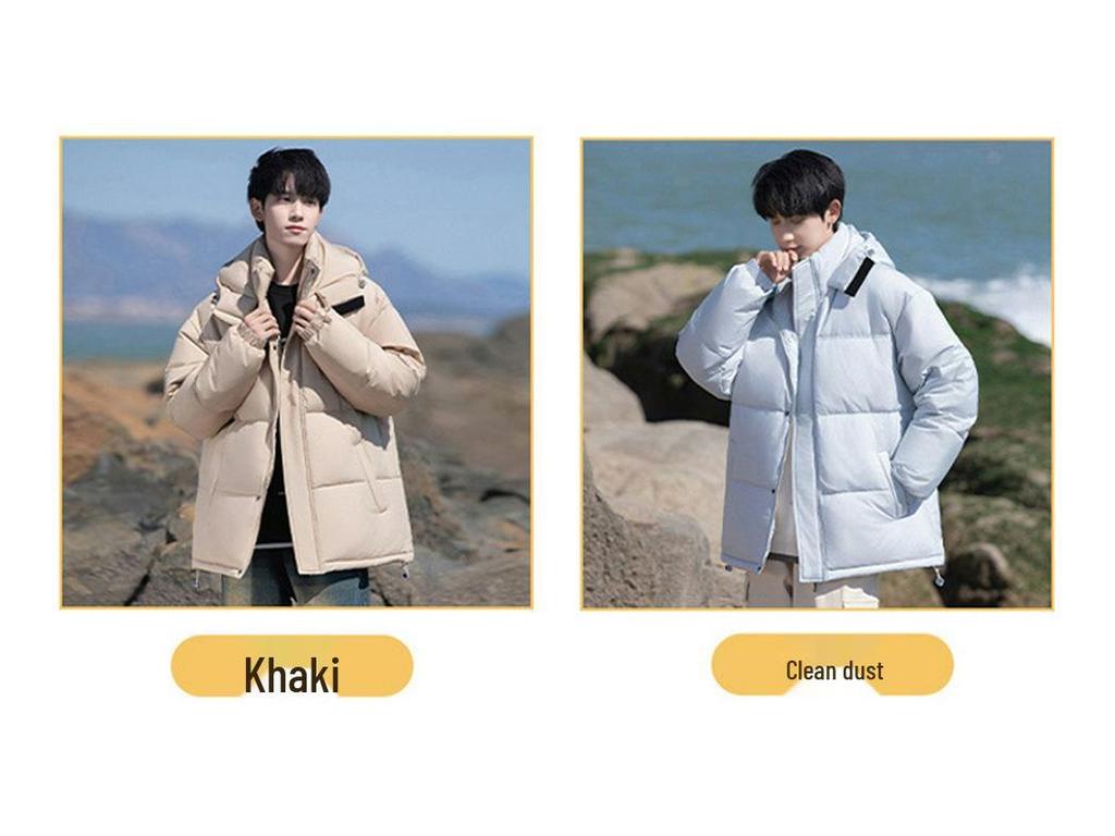 Cross-border E-commerce Fashion Couple's Short Down Jacket - White Duck Down, Windproof, Warm, Thick, Stand Collar, Winter Style