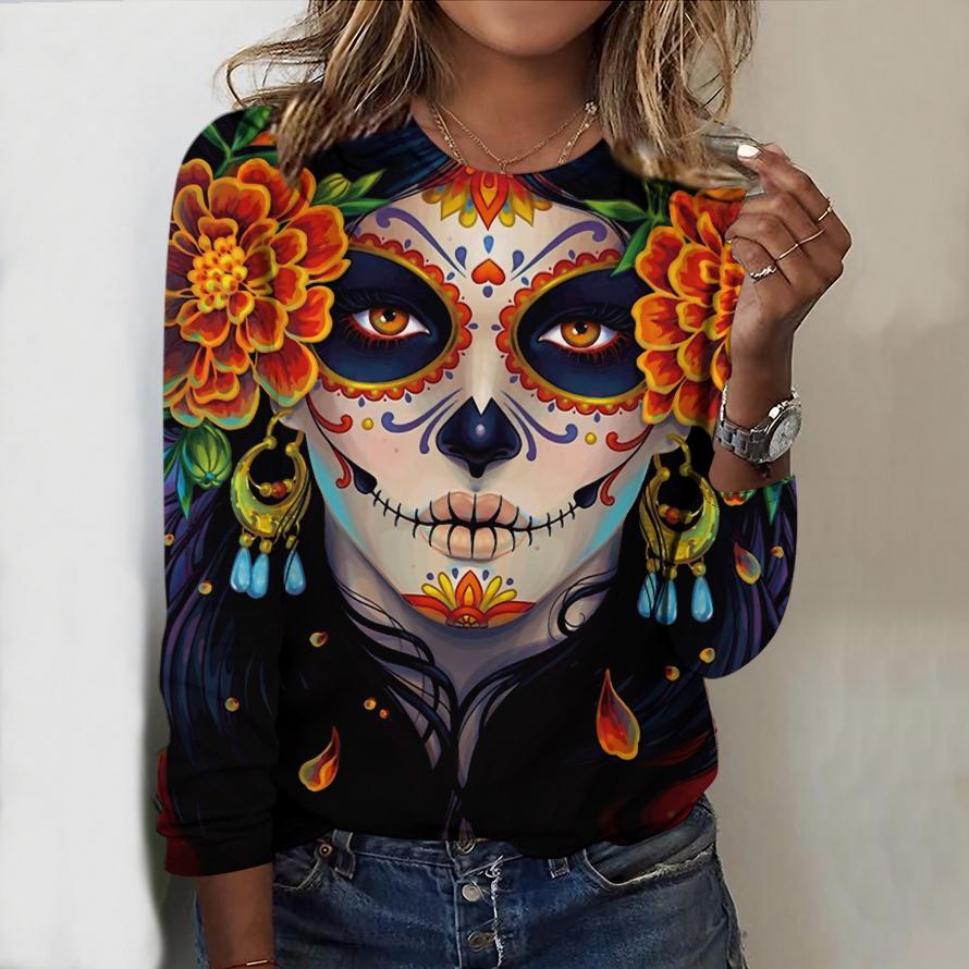 

Женский новый повседневный топ с круглым вырезом и длинными рукавами Осень-Зима 2025 с 3D-паттерном на Хэллоуин. Идеальный подарок на Хэллоуин и Рождество XS чёрный