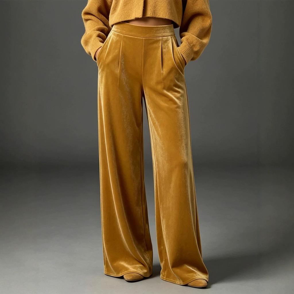2026 European Velvet High-Waist Wide-Leg Floor-Length Pants for Women