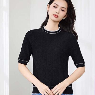 Women's Color-block Round Neck Short Sleeve Knit T-Shirt