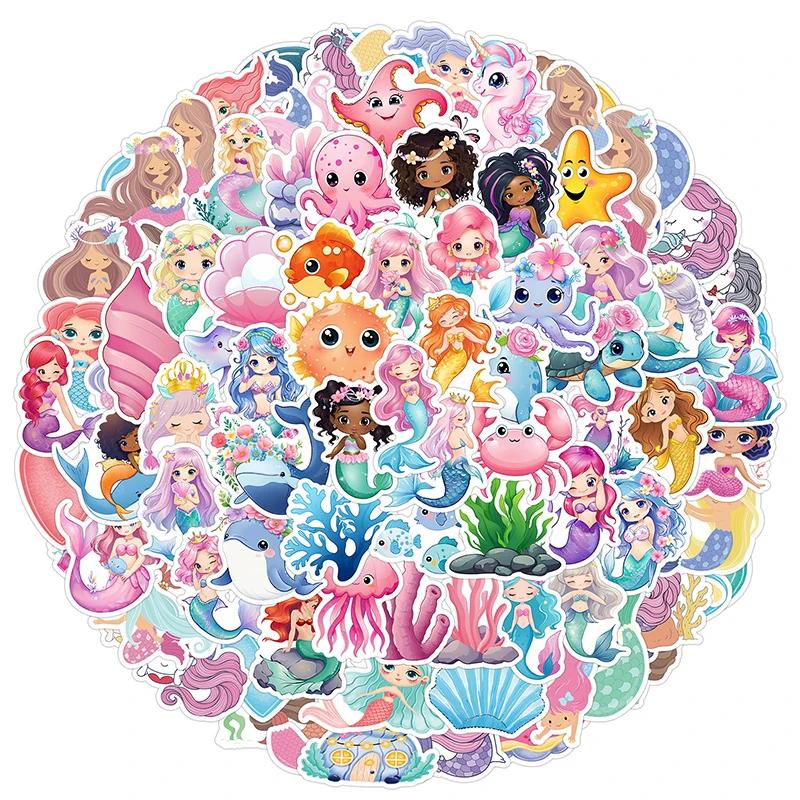 100PCS Waterproof Mermaid Ocean Stickers Cartoon Sea Life Decals Kawaii Marine Animals Vinyl Sticker for Kids