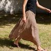 Johnature Women Skirts Summer Chinese Style Elastic Waist Solid Color Soft Female Loose A-Line Skirts