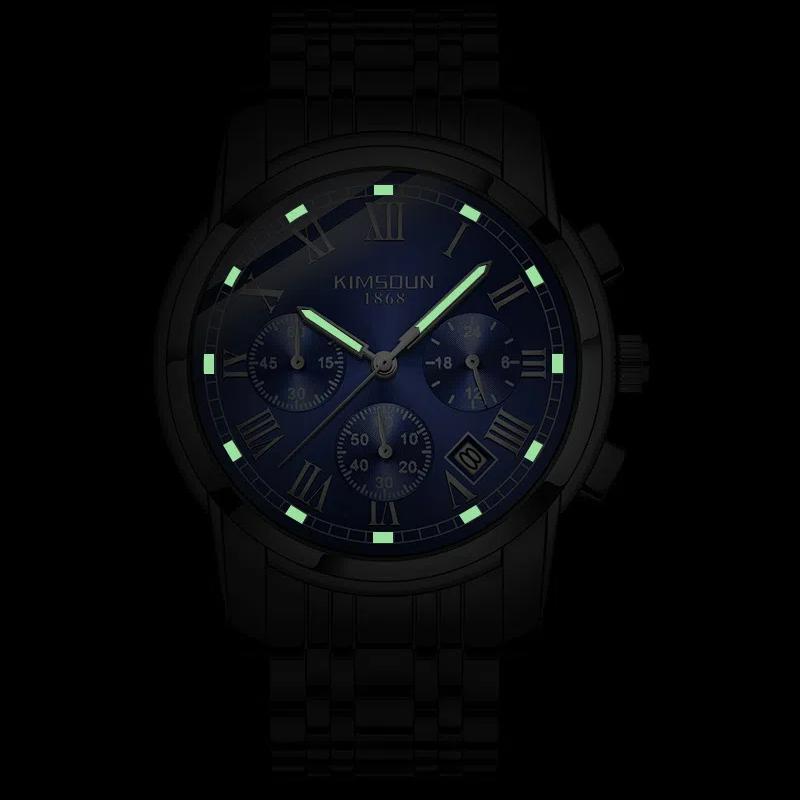 KIMSDUN Herrenuhren Luxus Original Quarz Uhr für Mann Wasserdicht Leuchtend Datum Edelstahl Chronograph Mode
