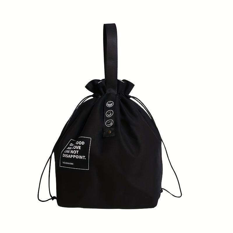 

Bunched Bento Bag Alphabet Webbing Insulated Meal Bag Industrial Wind Canvas Portable Lunch Box Bag