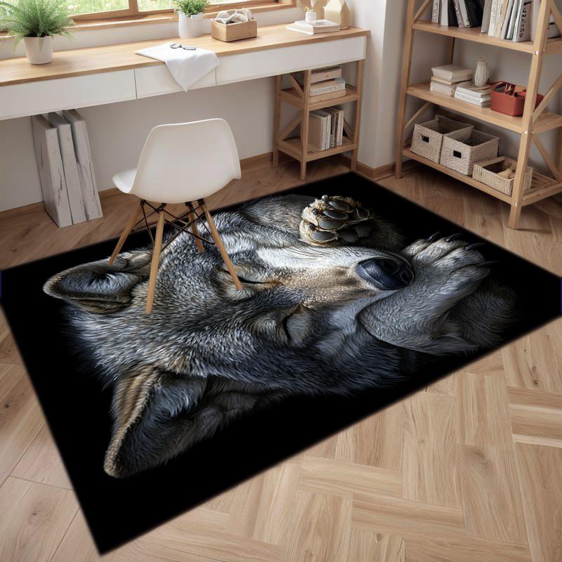 1Pc Wolf Theme Printed Circular Carpet, Home Door Mat, Outdoor Travel Protection Carpet B1