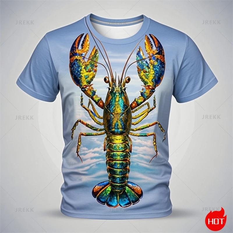 Summer Round Neck Funny Crayfish Graphic 3D Print Top Fashionable Casual Short Sleeved Men's T-shirts