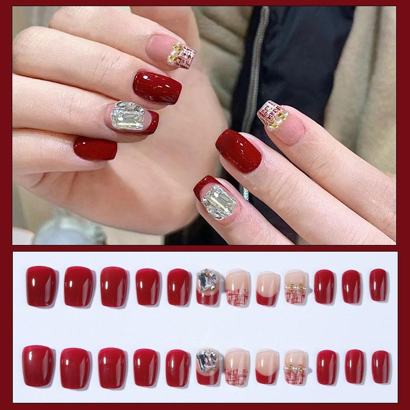 Red French Chic Glitter Nail Art Gel Polish: Whitening Press-on Versatile Nails