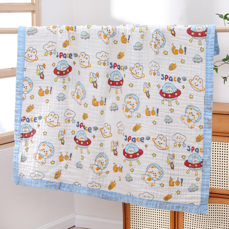 High-Density Cotton Newborn Bath Towel - Six-Layer Gauze, Printed Design, for Infants & Kids