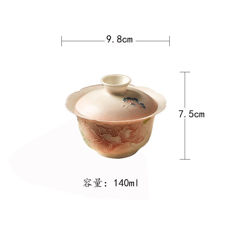 

140ml Hand-painted Peony Gaiwan Luxury Tea Tureen Tea Bowl With Lid Kit Tea Maker Cover Bowl Kung Fu Tea Set Supplies Craft Gift