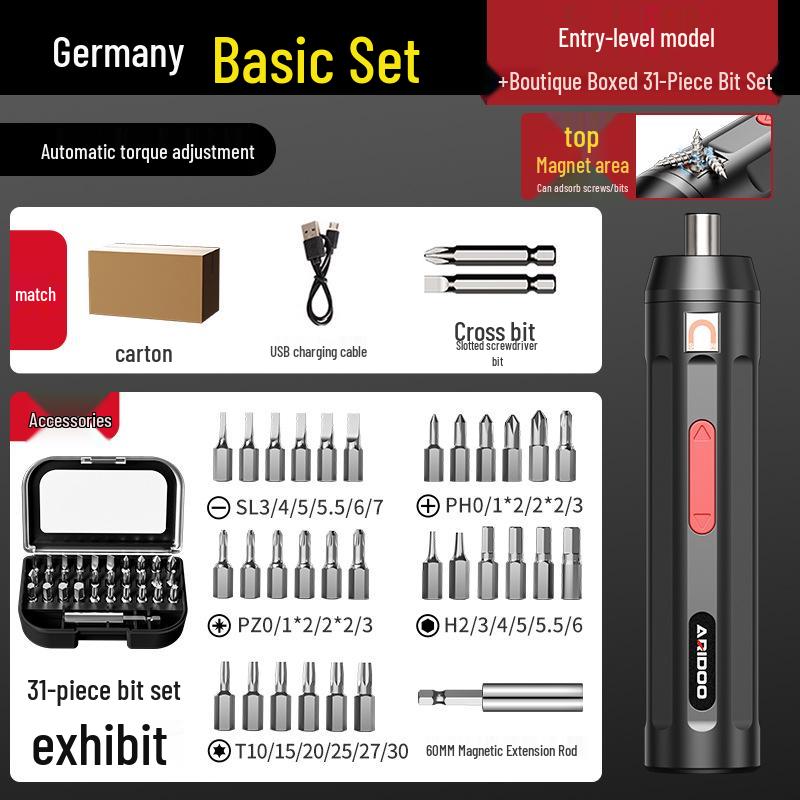 German Rechargeable Hand-Automatic Electric Screwdriver Set - Small Household Lithium Battery Tool