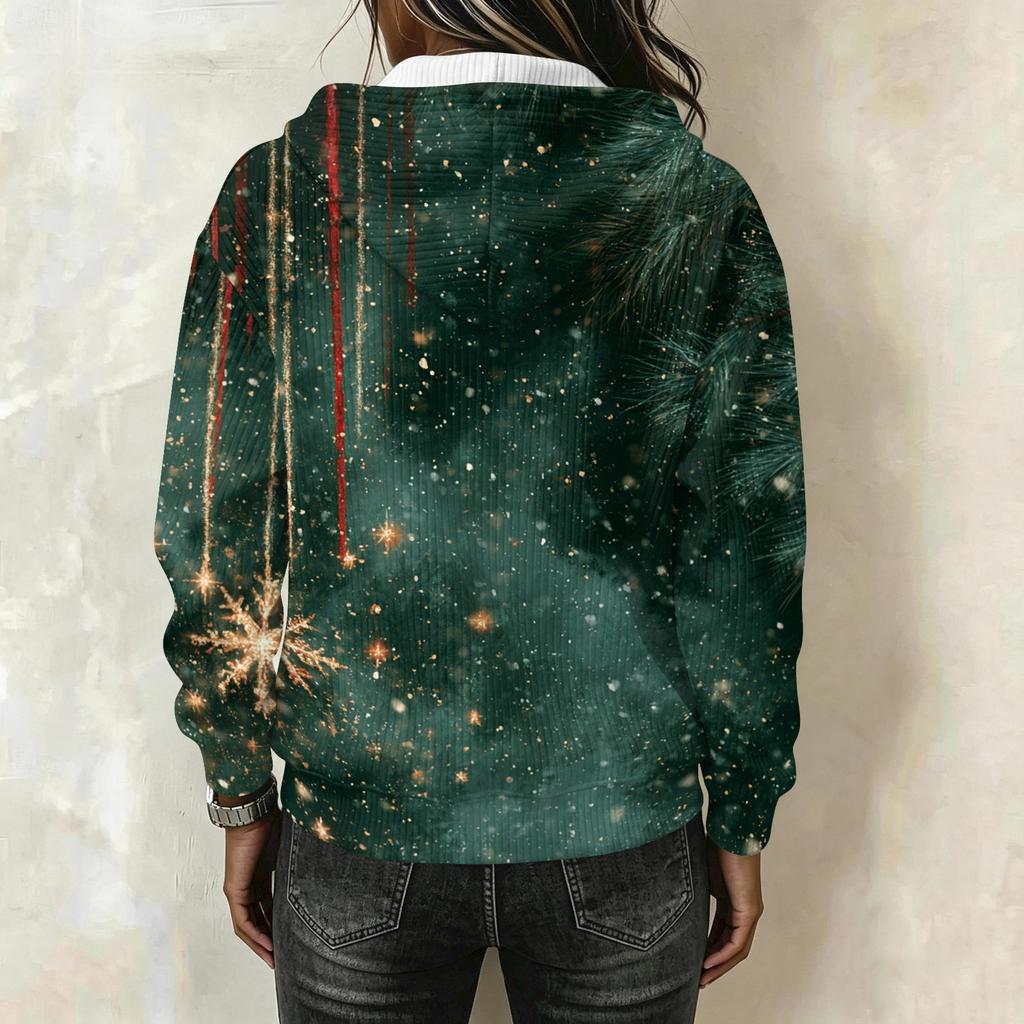 Women's Long Sleeve Christmas Print Pullover Hoodie with
