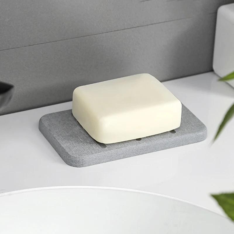 Anti-Slip Diatom Mud Soap Dish Quick-Dry Absorbent Rectangular for Bathroom Countertop Sink Toilet Soap Holder Pad Mat Supplies