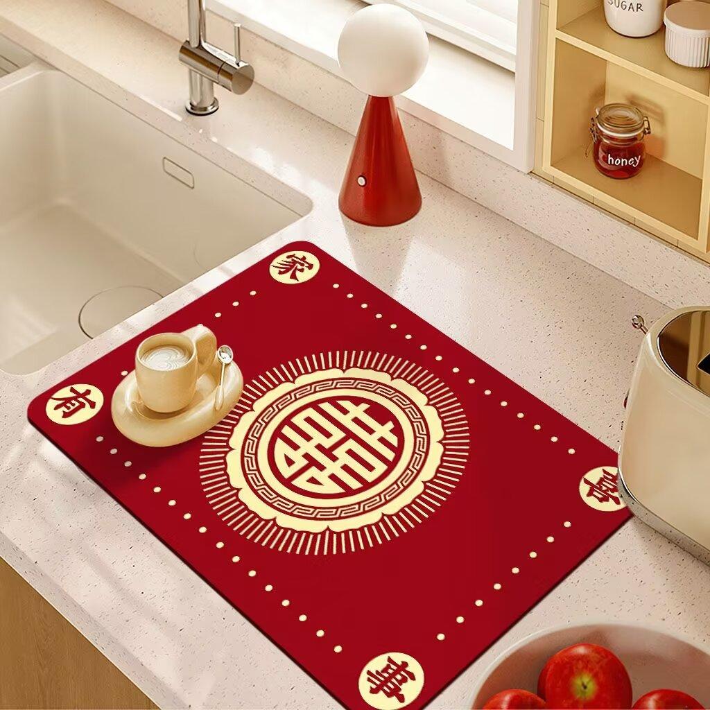 Wedding Drain Mat Red Festive Absorbent Soiled Mat Wash Table Technology Velvet Absorbent Coaster Bowl Mat