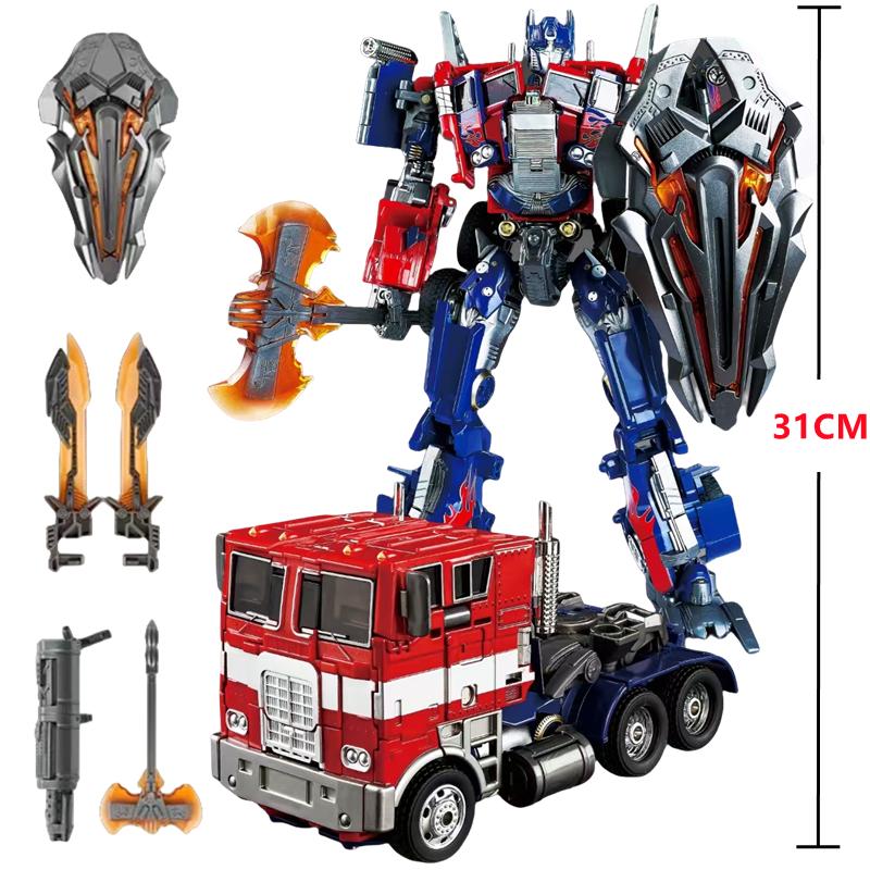 31CM Transformation Optimus Prime Robot Car Toys Truck Head Metal Weapons Suit Gold Black Autobots Action Figure Model Toys Gift