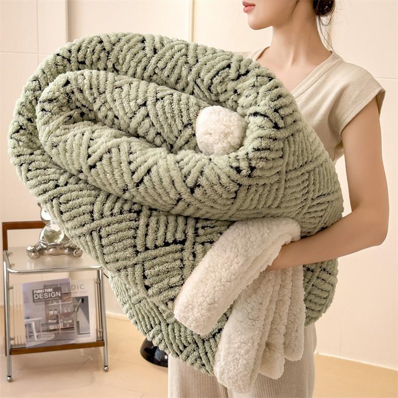 Soft Plush Double-Layer Blanket With Jacquard Winter Warmth Office Nap Bed Use