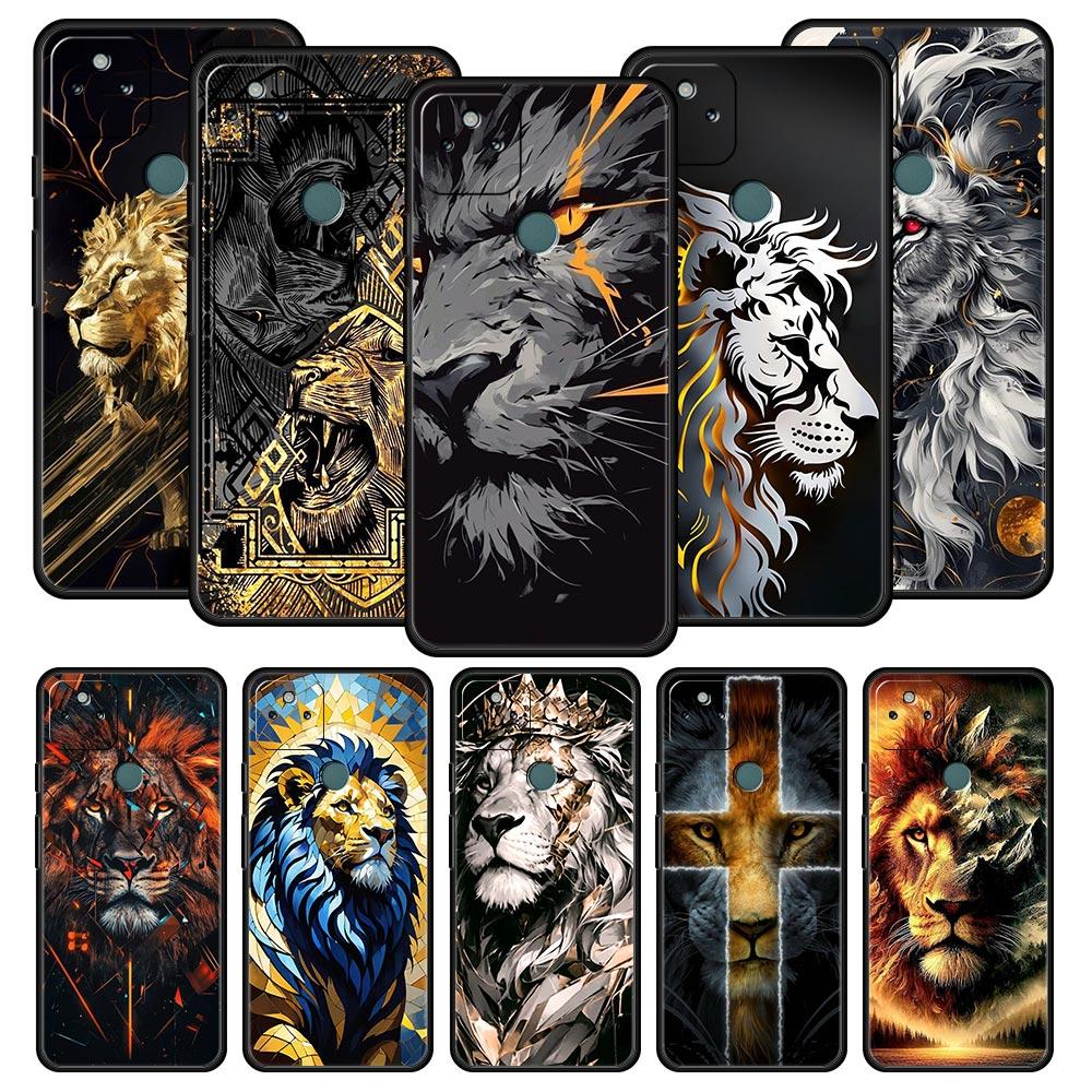 Cross Pattern Bicolor Lion Phone Case Cover for Google Pixel 10 9 8 7 6 9A 8A 7A 6A Pro Shockproof Soft TPU 10 Pro XL Shell Bags