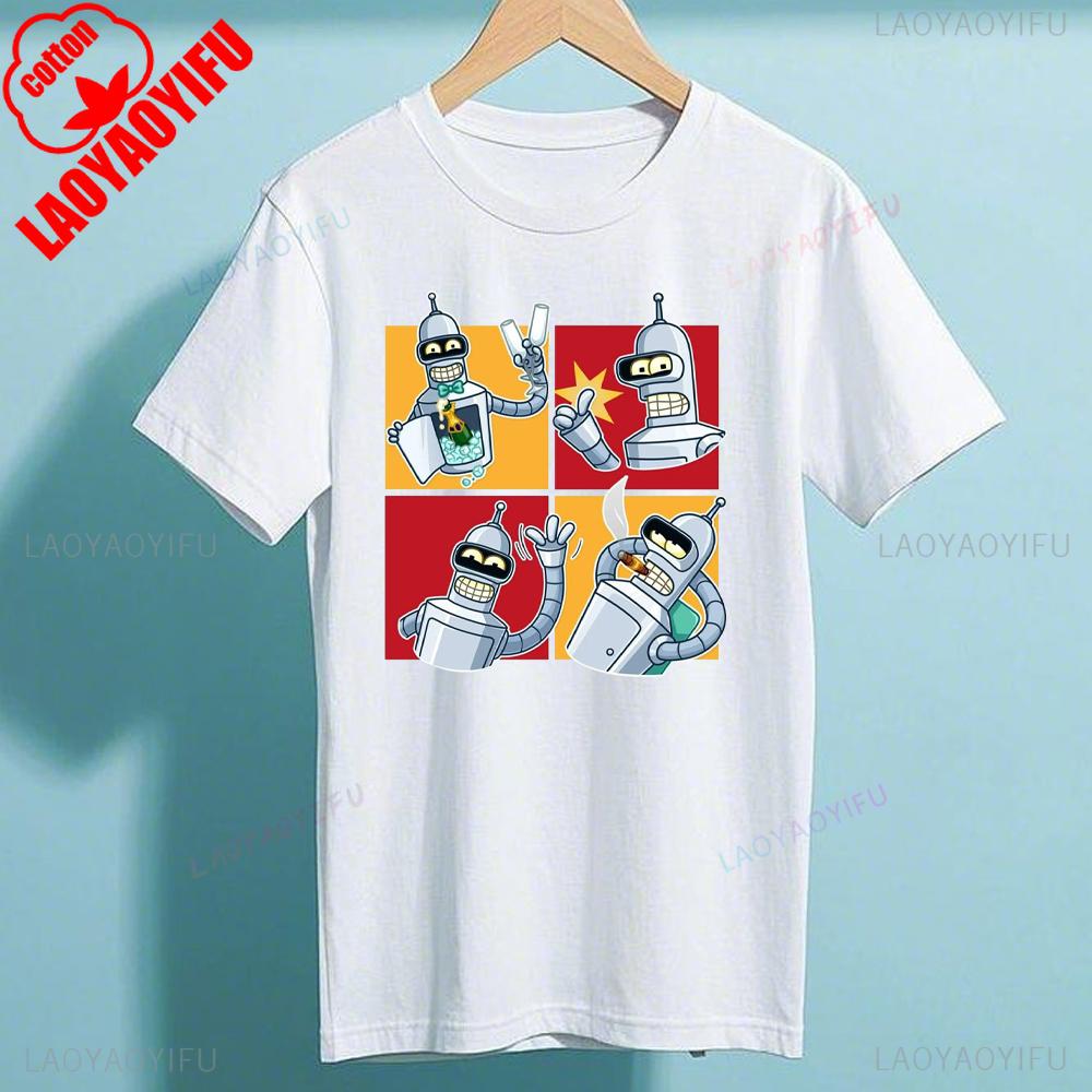 Bbender Cartoon Ffuturamas T Shirt Casual Fun Tshirt For Unisex Round Neck Cotton Shirt Short Sleeve Cottton Harajuku Streetwear