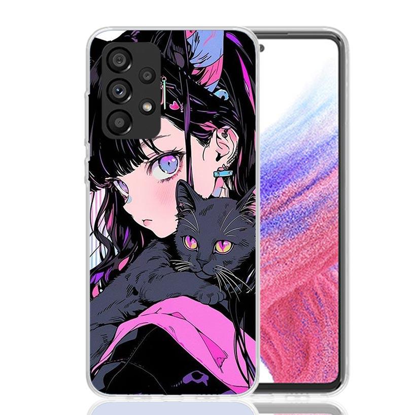 

Anime Girls Cute Black Cat Phone Case For Samsung Galaxy A13 A14 A15 A16 A17 A53 A54 A55 A56 A33 A34 A35 A36 A23 A24 A25 A26 A05 Samsung A36