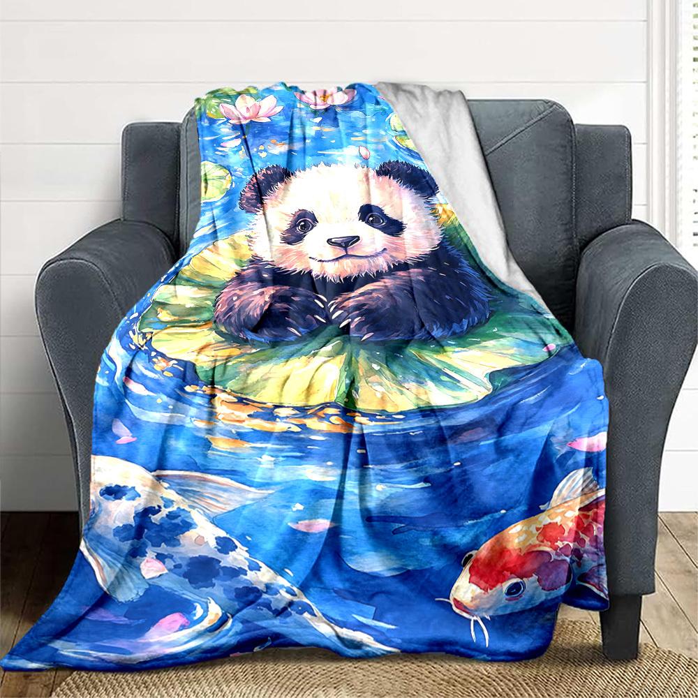 1pc Panda Lotus Lightweight Flannel Blanket, Comfortable and Warm Blanket, for Office and Camping Sofa Bed, Livingroom187