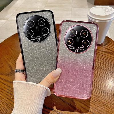 Für Xiaomi 14 Ultra Hülle Xiaomi 14 Ultra Handyhülle Glänzende Glitzer Beschichtung Silikon Kameraobjektiv Weiche Rückabdeckung