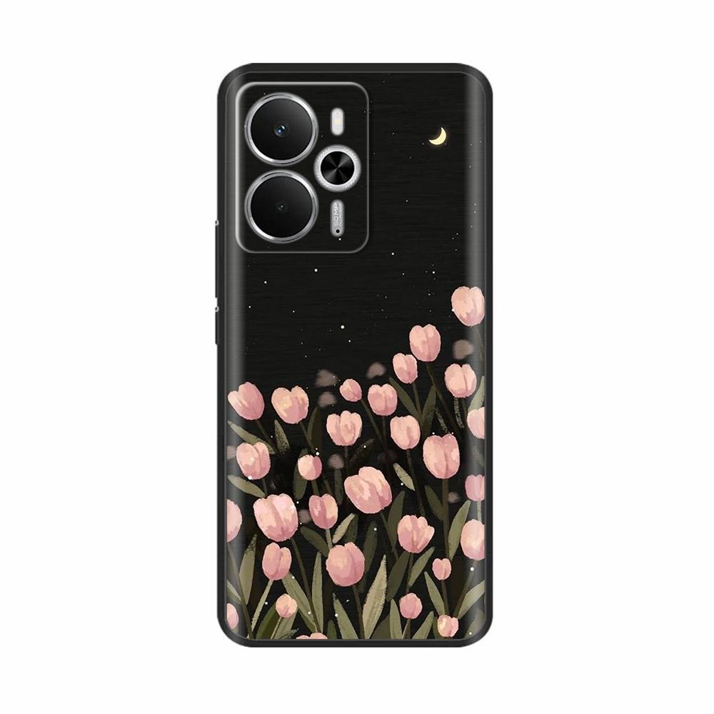 För Realme 14 5G Fodral Mjuk Matt Silikon Baksideskydd För Realme 14T Fundas Realme14 Tecknade Blommor Fodral för Realme 14T