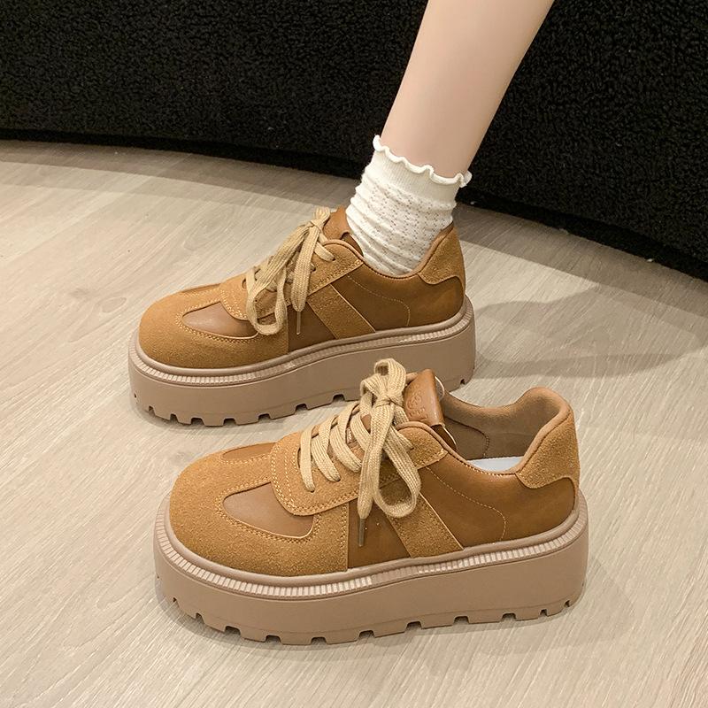 Muffin Platform Heightening Shoes Children's New Autumn and Winter Brown Retro Small Casual Board Shoes
