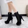 Size35-43 Punk Women Ankle Boots Zip Lace Up Pointe Toe High Heel Chelsea Pumps 11cm Wedding Party Woman Shoes High Heels Sexy