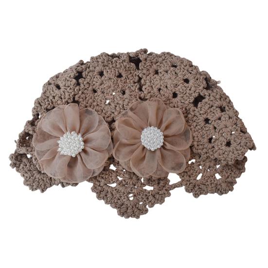 yangyizhi Knitted Bucket Hat, Breathable Hollow Crochet 3D Flower Embellishment Casual Hat with Faux Pearl Stamens