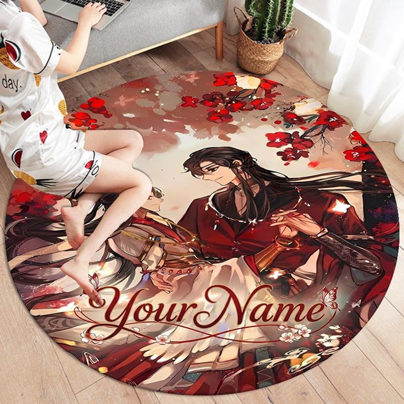 Cherry Blossom Romance Custom Name Round Area Rug Carpet Rug For Living Room Bedroom Sofa Playroom Decor Nonslip Floor Mat