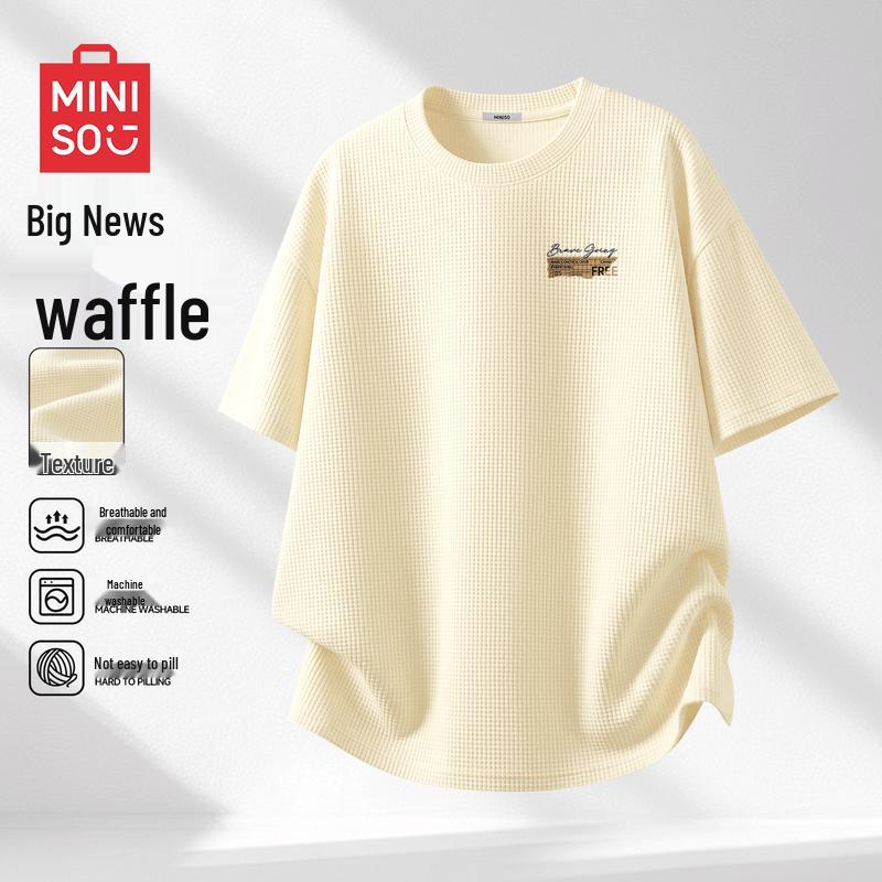 MINISO Men s Heavyweight Waffle Knit Short Sleeve T-shirt M