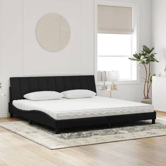 VidaXL Lit avec matelas noir 200x200 cm velours, meuble de chambre à coucher, lit double, cadre de lit incurvé, sommier, lit 3208618