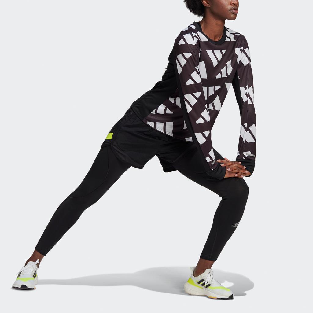 Adidas Celebrity Sweat Reflective Print Long Sleeve Running T-shirt Women Tops Black GK5091