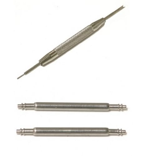 Stainless Steel Watch Strap, 3-link, Push-button, Straight Link, 22mm, D-buckle. [Watch Band + Spring Bar + Spring Bar Remover] 3-piece Set, Black, Si