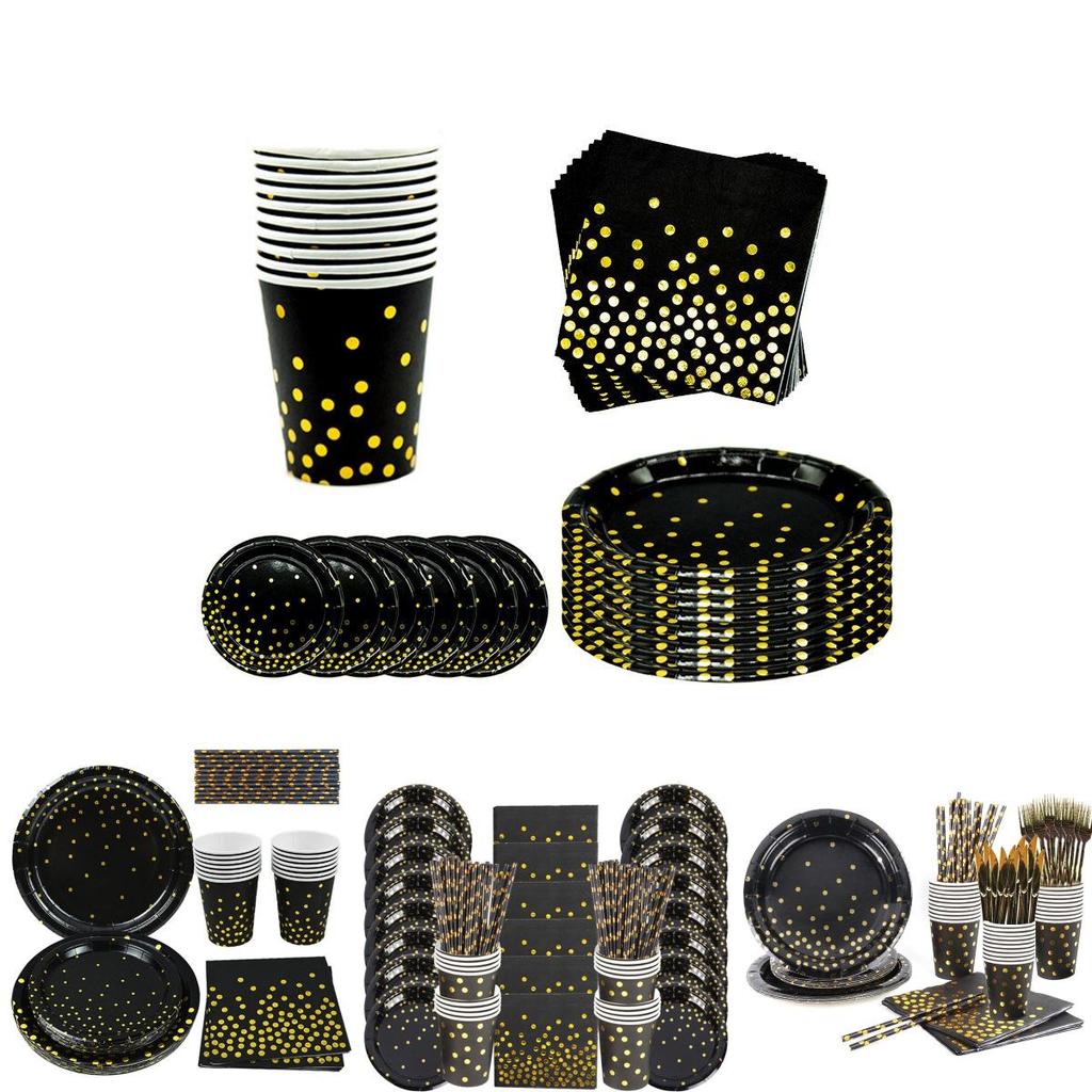 Elegant Black Gold Stamping Party Tableware Supply Perfect For Weddings Birthdays And Baby Showers