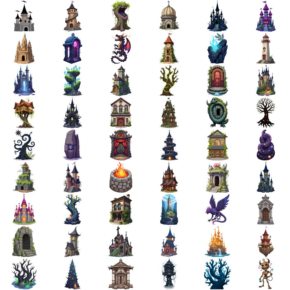 54pcs Temporary Tattoo Mystical Towers Temporary Tattoo Stickers Fantasy Trees Waterproof Long-lasting Body Stickers For