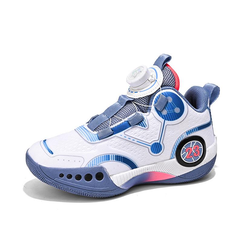 Youth 2025 New Mesh Children's Basketball Shoes Boys Rotating Button Sneakers Middle and Older Children's Students Battle Boots
