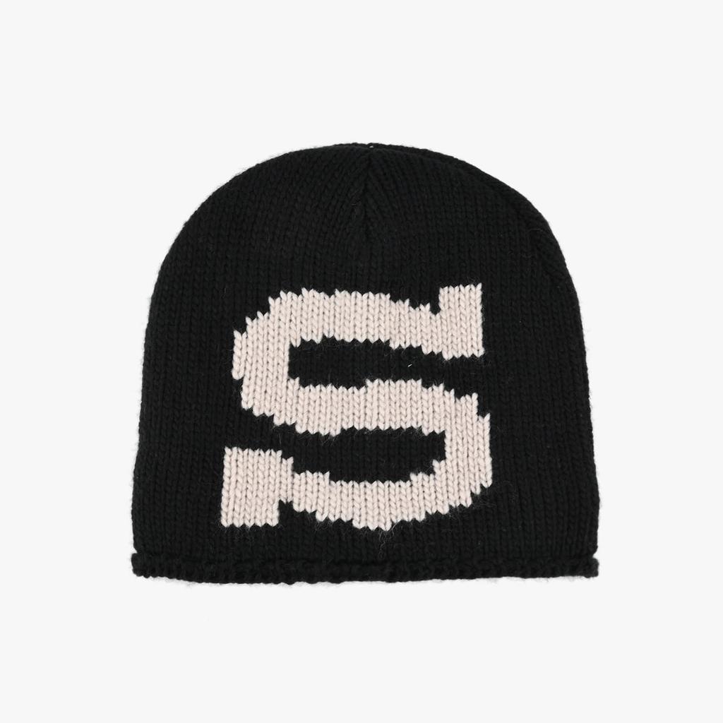 Korean-style color-block S-letter knitted beanie, unisex, for autumn and winter, warm, ear-covering, loose-fitting, and designed to be pulled over