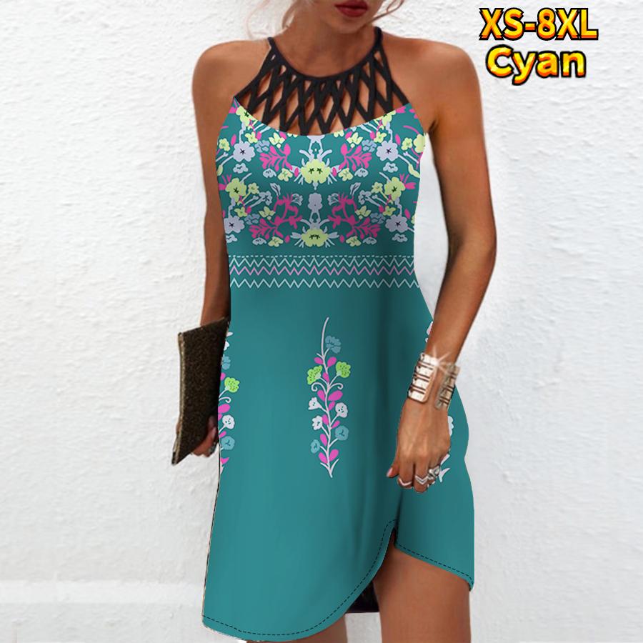 

Летнее модное сексуальное платье без рукавов, мягкое повседневное платье с 3D симметричным цветочным принтом, платье на бретельках без рукавов, летнее платье на подтяжках S циан