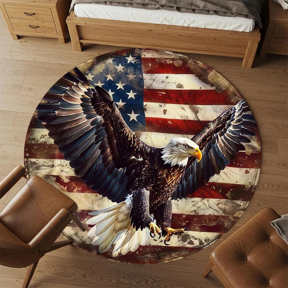 1pc American Flag Eagle Round Chair Mat Office Area Rug - Non-Slip, Floor Mat for Office, Bedroom, Ideal Home Decor Gift C0112121
